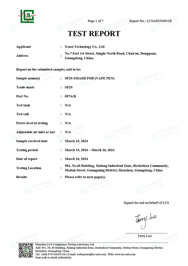 SP2S TEST REPORT SP2S SMASH POD